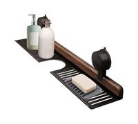 Genérico Bathroom Wall Organizer - Walnut Suction Cup Bathroom Shelf | Faucet Storage Rack Soap Holder | Over Sink Shelf For Home Kitchen Apartment Dorm Hotel Shower, Rustproof Wood Grain