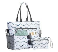 Generico Beach Bag, Portable Foldable Tote with Zipper and Coin Purse, Lightweight Outdoor Handbag for Daily Commute Work Travel Hiking Picnic Camping Beach Vacation Essentials 40.5x39x17cm