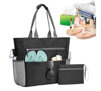 Generico Beach Bag - Waterproof Sandproof Tote Bag | Foldable Large Capacity Beach Tote | with Small Wallet, for Women Swimming Gym Camping Travel Vacation Resort, 42x39x15cm