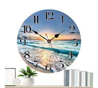 Generico Beach Wall Clock - 30cm Wooden Non Ticking Vintage Coastal Timepiece | Rustic Blue Sea Theme Easy Read Wall Clock for Bedroom, Living Room, Home and Beach Style Decor Use