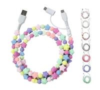 Generico Beaded Charging Cords, 4-in-1 Beaded Charging Cable, 3.3ft Colorful Anti-Tangle USB Cable Fast Chargers for Most Devices (Five-pointed star beads,2-in-1)