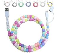 Generico Beaded Charging Cords, 4-in-1 Beaded Charging Cable, 3.3ft Colorful Anti-Tangle USB Cable for iPhone, Galaxy S25 & Most Devices (colorful)
