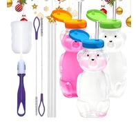 Generico Bear Cups - Bear Cup With Straw | 230Ml Water Bottle Withs Lid For Women Kids Girls Iced Coffee Milk Tea Drinks | Transparent Cute Bears Cups With Straws,