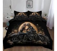 Generico Bedding Moto Da Donna Moonlight Copripiumino Set di Lenzuola in microfibra extra morbida Matrimoniale con 1 Copripiumino 220 x 240 cm e 2 federe da 50 x 80 cm, Nero