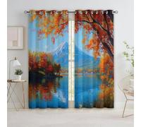 Generico Bedroom Tende oscuranti 117L x 138A cm 2 Pannelli, Pittura A Olio Monte Fuji Foglie Autunnali Occhielli Termoisolanti Blu Tende Anti-sbiadimento in Poliestere per la Camera dei Bambini