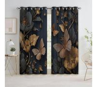 Generico Bedroom Tende oscuranti 117L x 183A cm 2 Pannelli, Arte Digitale Farfalle Foglie Fiori Occhielli Termoisolanti Nero Tende Anti-sbiadimento in Poliestere per la Camera dei Bambini