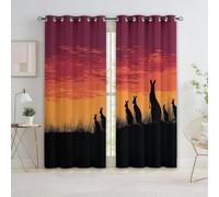 Generico Bedroom Tende oscuranti 117L x 229A cm 2 Pannelli, Arte Digitale Tramonto Canguro Occhielli Termoisolanti Colore Arancione Tende Anti-sbiadimento in Poliestere per la Camera dei Bambini