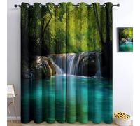 Generico Bedroom Tende oscuranti 117L x 229A cm 2 Pannelli, Fotografico Foresta Thailandese Cascata Occhielli Termoisolanti Verde Tende Anti-sbiadimento in Poliestere per la Camera dei Bambini