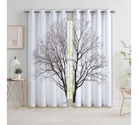 Generico Bedroom Tende oscuranti 140L x 245A cm 2 Pannelli, Arte Della Linea Alberi Occhielli Termoisolanti Bianco Tende Anti-sbiadimento in Poliestere per la Camera dei Bambini