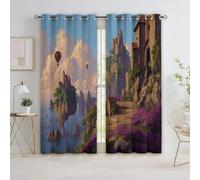 Generico Bedroom Tende oscuranti 140L x 260A cm 2 Pannelli, Arte Digitale Isola Fluttuante Castello Occhielli Termoisolanti Marrone Tende Anti-sbiadimento in Poliestere per la Camera dei Bambini