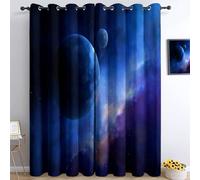 Generico Bedroom Tende oscuranti 75L x 166A cm 2 Pannelli, Arte Digitale Nebulosa Spaziale Pianeti Occhielli Termoisolanti Blu Tende Anti-sbiadimento in Poliestere per la Camera dei Bambini