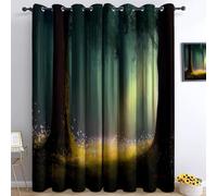 Generico Bedroom Tende oscuranti 91.5L x 214A cm 2 Pannelli, Arte Digitale Foresta Magica Fiori Occhielli Termoisolanti Verde Tende Anti-sbiadimento in Poliestere per la Camera dei Bambini