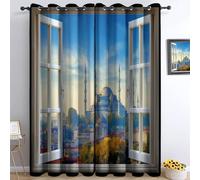 Generico Bedroom Tende oscuranti 91.5L x 214A cm 2 Pannelli, Cornice Della Finestra Santa Sofia Occhielli Termoisolanti Blu Tende Anti-sbiadimento in Poliestere per la Camera dei Bambini