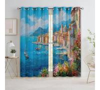 Generico Bedroom Tende oscuranti 91.5L x 214A cm 2 Pannelli, Pittura A Olio Cittadina Costiera Italiana Occhielli Termoisolanti Blu Tende Anti-sbiadimento in Poliestere per la Camera dei Bambini