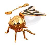 Generico Bee Honey Jar With Spoon - Decorative Ceramic Honey Pot With Golden Lid, Charming Kitchen Countertop Accessory | Cute Sugar Bowl, Syrup Dispenser For Tea, Desserts, Gift For Her & Home