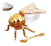 Generico Bee Shaped Honey Jar, Creative Syrup Sugar Container with Spoon, 5.91x3.94x3.54 Inches, Decorative Seasoning Bowl, Golden Dispenser for Kitchen Counter, Tea, Dessert, Coffee Table