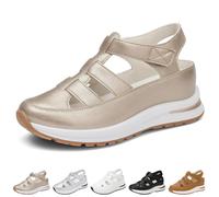 Generico Beelovy Orthopedic Sandals for Women-Soft Adjustable Plus Size Hollow-Out Casual Sandals - Hook & Loop, Comfort Fit (Gold,40)
