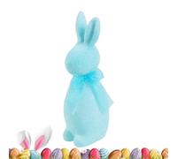 Generico Beflockte Hasenfigur - 23cm Realistischer Hase | ABS Beflockter Stoff Deko, mit Schleife für Bauernhaus Frühlingsdekoration Wohnzimmer ästhetische Tierfigur Osterhasen Ornament