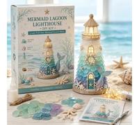 Generico Beginner-Friendly DIY Lighted Sea Glass-Style Lighthouse Kit Collection,DIY Lighted Lighthouse Craft Kit with Pieces Pearls, Handmade Ocean Beach Home Decor Gift for Craft Lovers