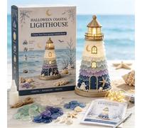 Generico Beginner-Friendly DIY Lighted Sea Glass-Style Lighthouse Kit Collection,DIY Lighted Lighthouse Craft Kit with Pieces Pearls, Handmade Ocean Beach Home Decor Gift for Craft Lovers