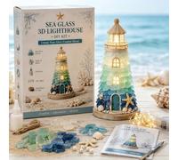 Generico Beginner-Friendly DIY Lighted Sea Glass-Style Lighthouse Kit Collection,DIY Lighted Lighthouse Craft Kit with Pieces Pearls, Handmade Ocean Beach Home Decor Gift for Craft Lovers