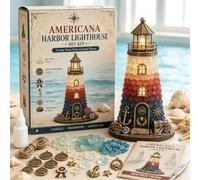 Generico Beginner-Friendly DIY Lighted Sea Glass-Style Lighthouse Kit Collection,DIY Lighted Lighthouse Craft Kit with Pieces Pearls, Handmade Ocean Beach Home Decor Gift for Craft Lovers