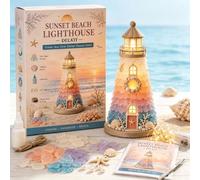 Generico Beginner-Friendly DIY Lighted Sea Glass-Style Lighthouse Kit Collection,DIY Lighted Lighthouse Craft Kit with Pieces Pearls, Handmade Ocean Beach Home Decor Gift for Craft Lovers