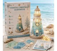 Generico Beginner-Friendly DIY Lighted Sea Glass-Style Lighthouse Kit Collection,DIY Lighted Lighthouse Craft Kit with Pieces Pearls, Handmade Ocean Beach Home Decor Gift for Craft Lovers