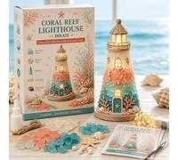 Generico Beginner-Friendly DIY Lighted Sea Glass-Style Lighthouse Kit Collection,DIY Lighted Lighthouse Craft Kit with Pieces Pearls, Handmade Ocean Beach Home Decor Gift for Craft Lovers
