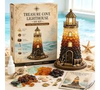 Generico Beginner-Friendly DIY Lighted Sea Glass-Style Lighthouse Kit Collection,DIY Lighted Lighthouse Craft Kit with Pieces Pearls, Handmade Ocean Beach Home Decor Gift for Craft Lovers