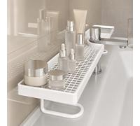 Generico Behind the Faucet Sink Organizer Shelf, No-Drill Bathroom Countertop Storage Rack, Freestanding Over Faucet Storage Shelf with Drainage Design for Bathroom & Kitchen (White)