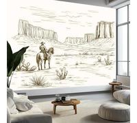Generico Beige Carta da Parati Cowboy Vintage Disegnato A Mano Fotomurale Non Tessuto, Poster Gigante Decorazione da Muro, 300 x 210 cm per Soggiorno Camera Letto Ufficio TV Sfondo