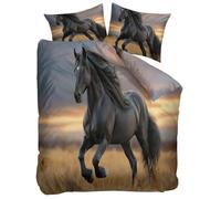 Generico Beige Set di Biancheria da Letto 3D 240x220 cm Animali Cavalli In Corsa Set Copripiumino Matrimoniale in Policotone con Federa e Copripiumini a Cerniera, Morbido Ipoallergenico