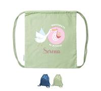 Generico Benvenuta al mondo Zaino A Sacca In Cotone Organico cm37x41 Personalizzato con Nome Sacchetto Porta Corredino Bebè Neonato Idea Regalo Natale Compleanno Nuova Nascita Bambina Bimba in Arrivo