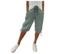 Generico Bermuda Donna Estivi Lino al Ginocchio Eleganti Curvy Pantaloncini Cotone Leggeri Sportivi Vita Alta Pantaloni Corti Elastico in Vita con Tasche Larghi Shorts da Spiaggia Baggy Taglie Forti
