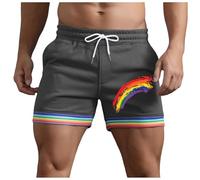 Generico Bermuda Molto Corti con Dettagli Arcobaleno E Tasche per Uomo Estivi Modello Larghi con Coulisse per Sport Corsa A Gamba Dritta E Spiaggia Pantaloni Corti Compressivi(Grey, XL)