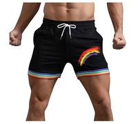 Generico Bermuda Molto Corti con Dettagli Arcobaleno E Tasche per Uomo Estivi Modello Larghi con Coulisse per Sport Corsa A Gamba Dritta E Spiaggia Pantaloni Corti Compressivi(Black, M)