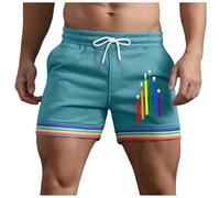 Generico Bermuda Molto Corti con Dettagli Arcobaleno E Tasche per Uomo Estivi Modello Larghi con Coulisse per Sport Corsa A Gamba Dritta E Spiaggia Pantaloni Corti Compressivi(Mint Green, XL)