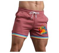 Generico Bermuda Molto Corti con Dettagli Arcobaleno E Tasche per Uomo Estivi Modello Larghi con Coulisse per Sport Corsa A Gamba Dritta E Spiaggia Pantaloni Corti Compressivi(Watermelon Red, XXL)