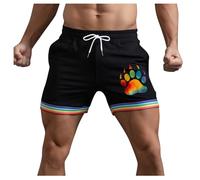 Generico Bermuda Molto Corti con Dettagli Arcobaleno E Tasche per Uomo Estivi Modello Larghi con Coulisse per Sport Corsa A Gamba Dritta E Spiaggia Pantaloni Corti Compressivi(Black, XXL)