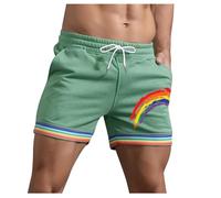 Generico Bermuda Molto Corti con Dettagli Arcobaleno E Tasche per Uomo Estivi Modello Larghi con Coulisse per Sport Corsa A Gamba Dritta E Spiaggia Pantaloni Corti Compressivi(Green, L)
