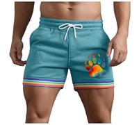 Generico Bermuda Molto Corti con Dettagli Arcobaleno E Tasche per Uomo Estivi Modello Larghi con Coulisse per Sport Corsa A Gamba Dritta E Spiaggia Pantaloni Corti Compressivi(Mint Green, XXXL)