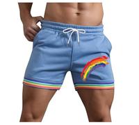 Generico Bermuda Molto Corti con Dettagli Arcobaleno E Tasche per Uomo Estivi Modello Larghi con Coulisse per Sport Corsa A Gamba Dritta E Spiaggia Pantaloni Corti Compressivi(Light Blue, XL)