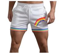 Generico Bermuda Molto Corti con Dettagli Arcobaleno E Tasche per Uomo Estivi Modello Larghi con Coulisse per Sport Corsa A Gamba Dritta E Spiaggia Pantaloni Corti Compressivi(White, XXL)