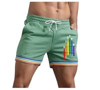 Generico Bermuda Molto Corti con Dettagli Arcobaleno E Tasche per Uomo Estivi Modello Larghi con Coulisse per Sport Corsa A Gamba Dritta E Spiaggia Pantaloni Corti Compressivi(Green, XXL)