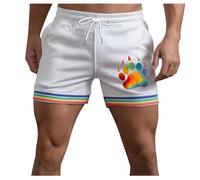 Generico Bermuda Molto Corti con Dettagli Arcobaleno E Tasche per Uomo Estivi Modello Larghi con Coulisse per Sport Corsa A Gamba Dritta E Spiaggia Pantaloni Corti Compressivi(White, S)
