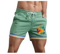 Generico Bermuda Molto Corti con Dettagli Arcobaleno E Tasche per Uomo Estivi Modello Larghi con Coulisse per Sport Corsa A Gamba Dritta E Spiaggia Pantaloni Corti Compressivi(Green, XL)