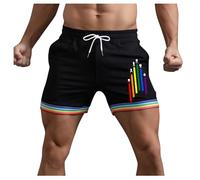 Generico Bermuda Molto Corti con Dettagli Arcobaleno E Tasche per Uomo Estivi Modello Larghi con Coulisse per Sport Corsa A Gamba Dritta E Spiaggia Pantaloni Corti Compressivi(Black, XXXL)