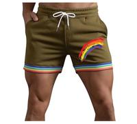 Generico Bermuda Molto Corti con Dettagli Arcobaleno E Tasche per Uomo Estivi Modello Larghi con Coulisse per Sport Corsa A Gamba Dritta E Spiaggia Pantaloni Corti Compressivi(Army Green, M)