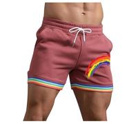 Generico Bermuda Molto Corti con Dettagli Arcobaleno E Tasche per Uomo Estivi Modello Larghi con Coulisse per Sport Corsa A Gamba Dritta E Spiaggia Pantaloni Corti Compressivi(Watermelon Red, M)